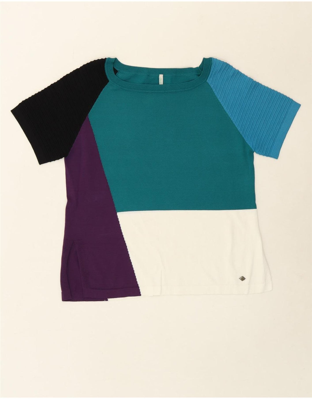 BENETTON Womens Boat Neck Jumper Sweater UK 12 Medium Multicoloured Vintage Benetton and Second-Hand Benetton from Messina Hembry 