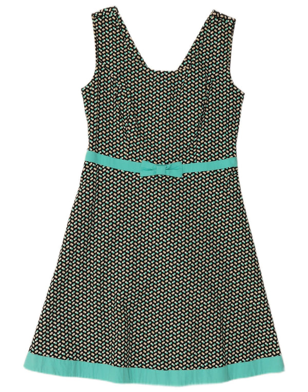 Vintage Damen Ärmelloses A-Linien-Kleid UK 12 Mittelgrün gefleckt