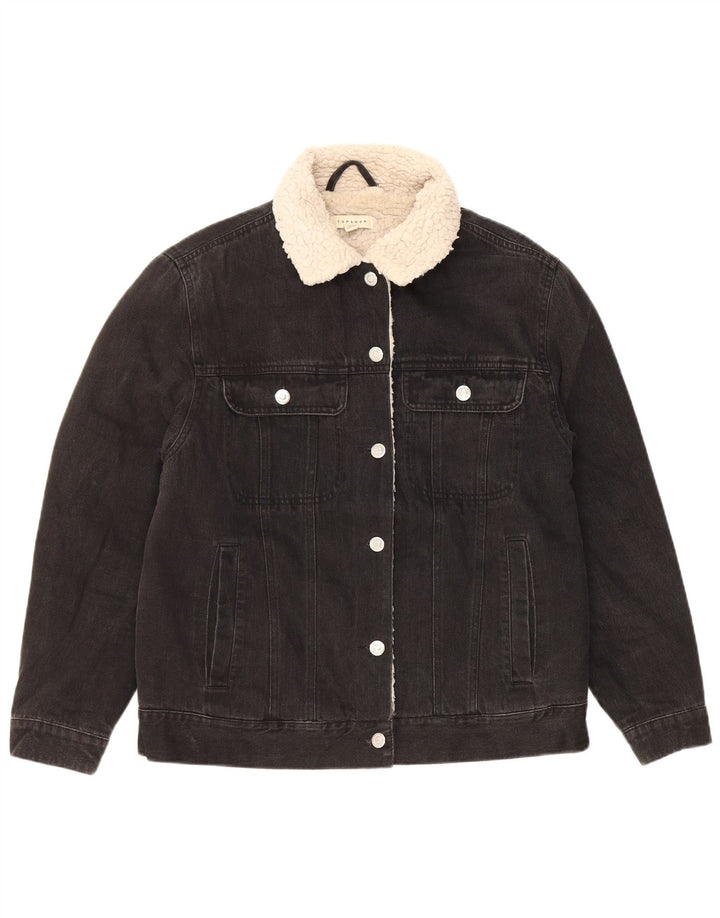 Topshop Damen-Oversize-Sherpa-Jeansjacke, Größe S, Schwarz, Klassisch