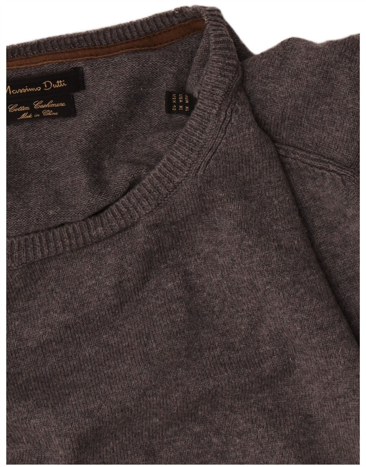 Massimo Dutti Herren-Pullover mit Rundhalsausschnitt, XL, graue Baumwolle