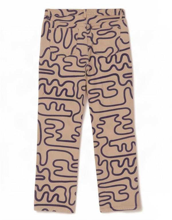 Zara Damen-Jeans mit abstraktem Muster, gerade, EU 44, XL, W34, L31, beige Baumwolle