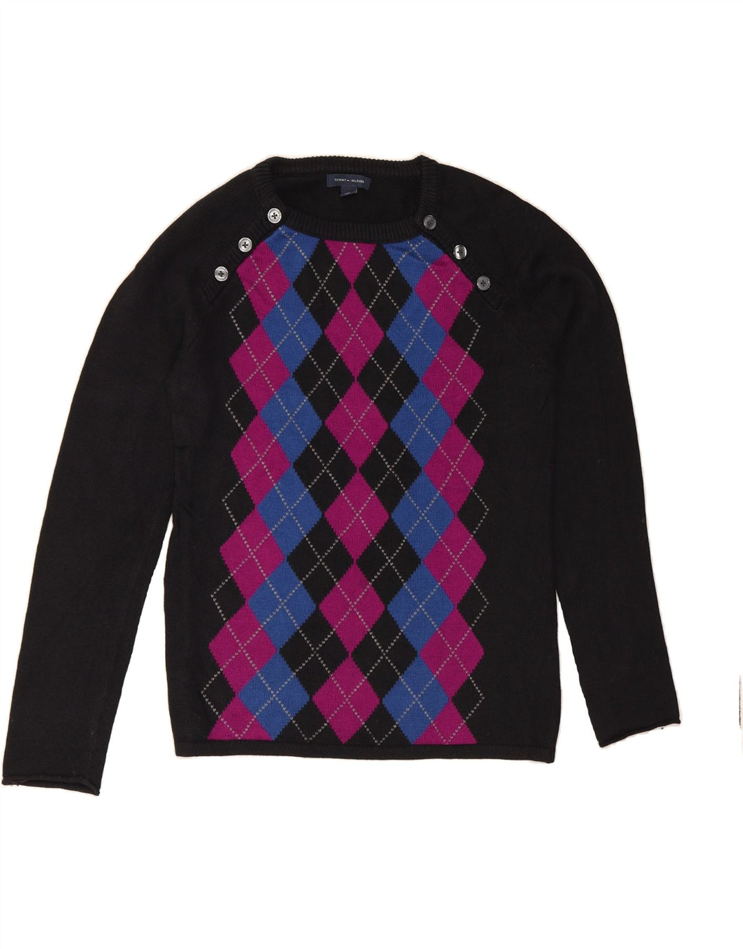 TOMMY HILFIGER Womens Boat Neck Jumper Sweater UK 14 Medium Black Vintage Tommy Hilfiger and Second-Hand Tommy Hilfiger from Messina Hembry 