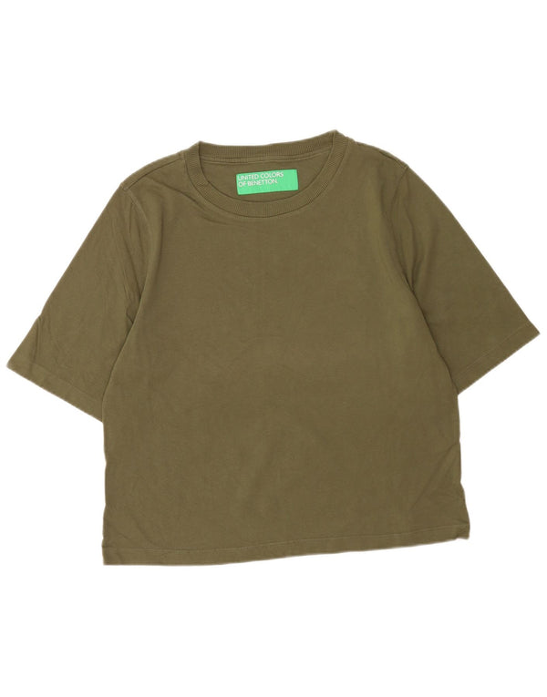Benetton Damen T-Shirt Top UK 14 Medium Khaki Baumwolle
