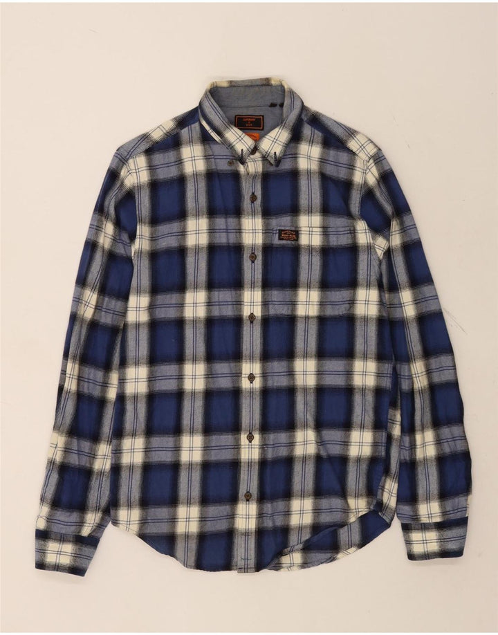 Superdry Herren-Flanellhemd, klein, marineblau, kariert, Baumwolle