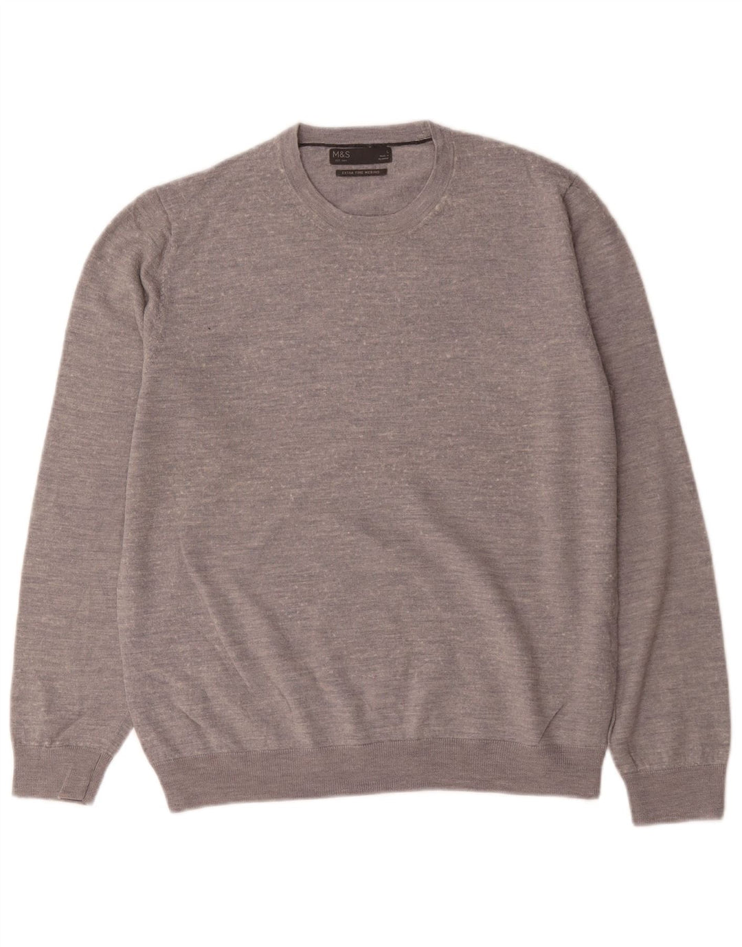 Marks & Spencer Herren-Pullover mit Rundhalsausschnitt, groß, graue Merinowolle