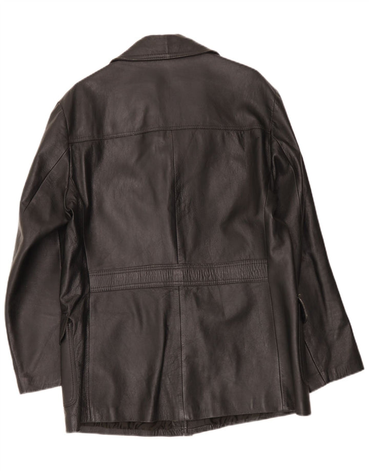 Vintage Herren 3-Knopf-Lederblazerjacke UK 38 Mittelschwarz