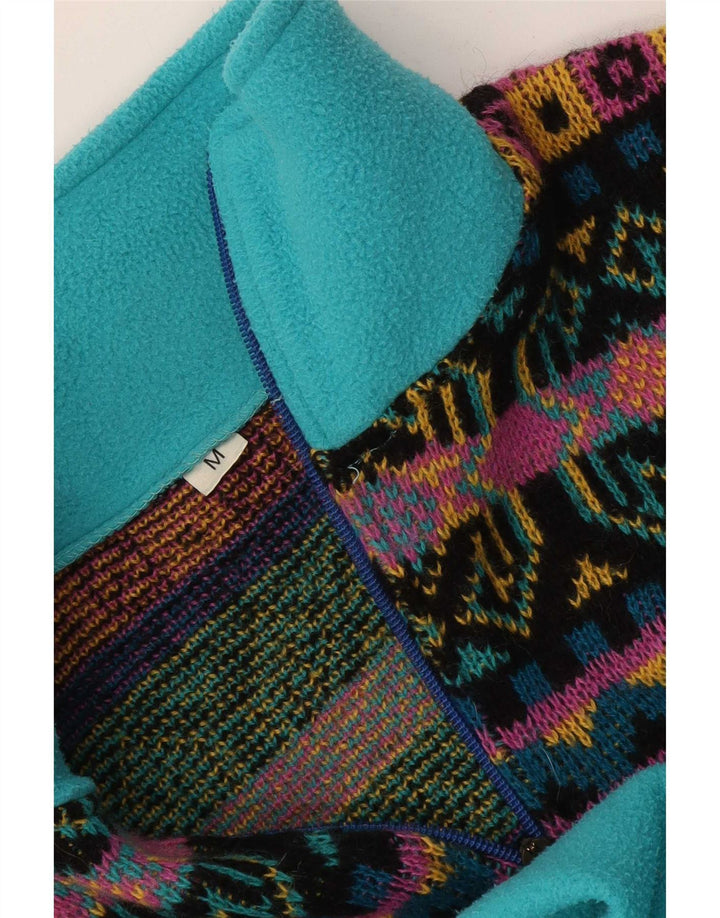 Vintage Herren-Fleecepullover mit Reißverschluss, mittelblau, geometrisch