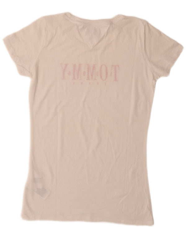 Tommy Hilfiger Damen-T-Shirt mit Grafik, UK 12, mittelweiße Baumwolle
