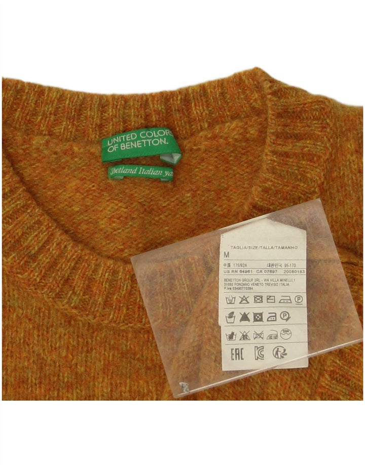 Benetton Damen-Pullover mit Rundhalsausschnitt, Gr. 14, mittelorange gefleckte Wolle