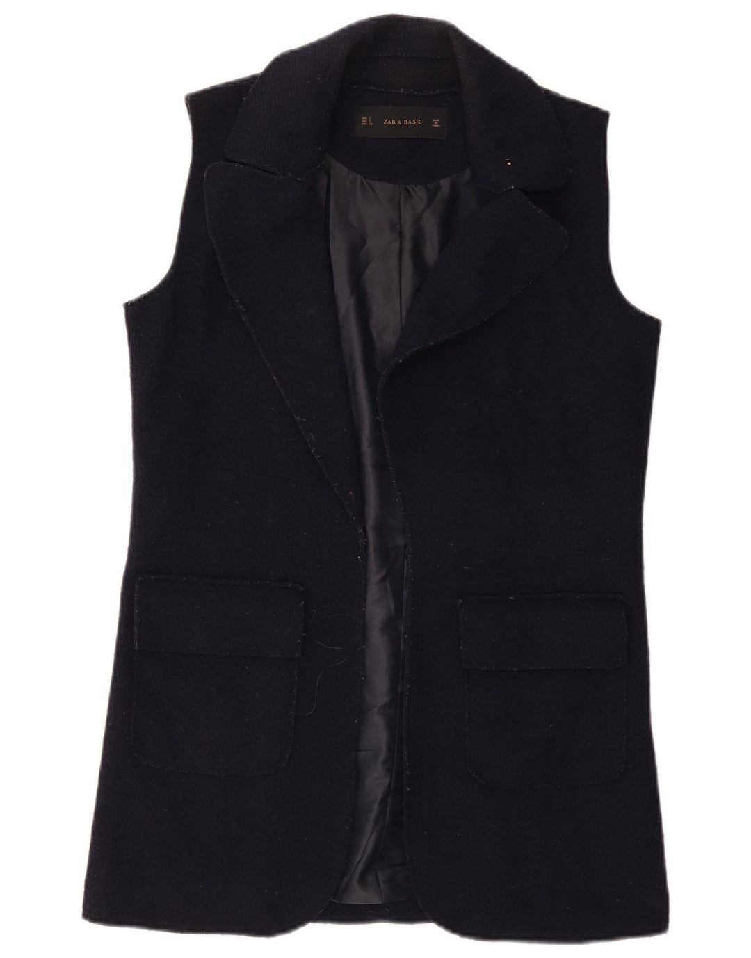 Zara Damen Longline Open Gilet UK 10 Small Marineblaue Wolle