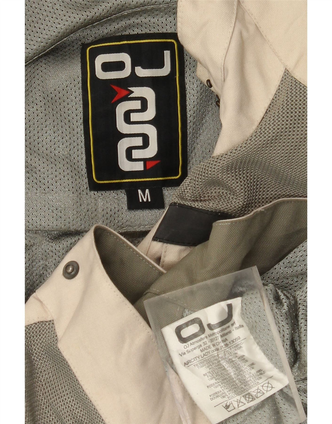 OJ ATMOSFERE Womens Racer Jacket UK 14 Medium Beige Colourblock Polyamid