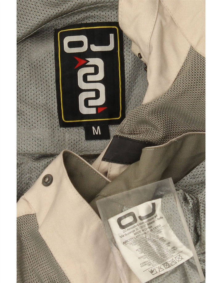 OJ ATMOSFERE Womens Racer Jacket UK 14 Medium Beige Colourblock Polyamid