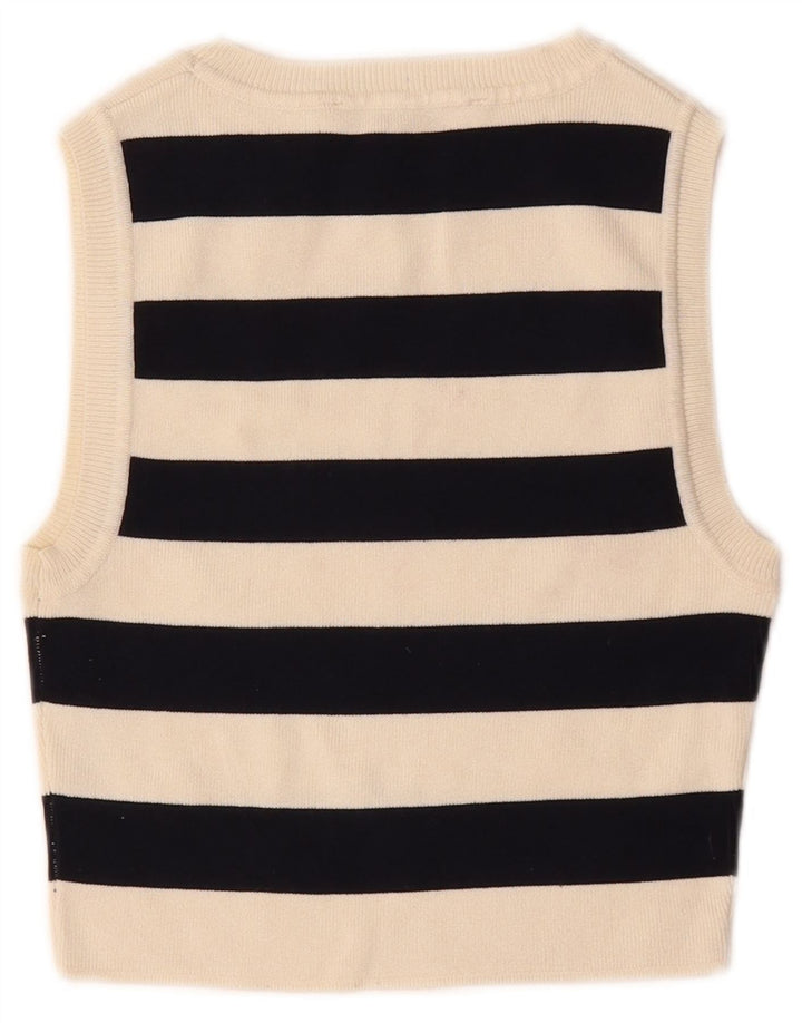 Zara Damen Ärmelloses Crop Top UK 12 Mittelweiß gestreifte Viskose