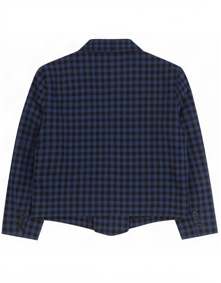 Vintage Damen 1-Knopf-Blazerjacke UK 14 Mittelblauer Gingham