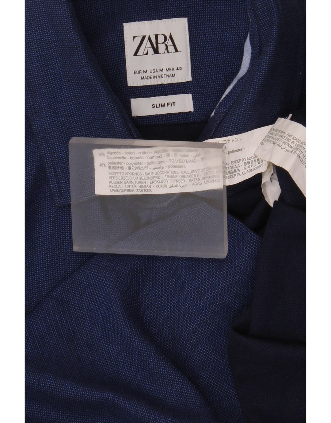 Zara Herren-Slim-Fit-Hemd aus mittelblauer Baumwolle in Marineblau