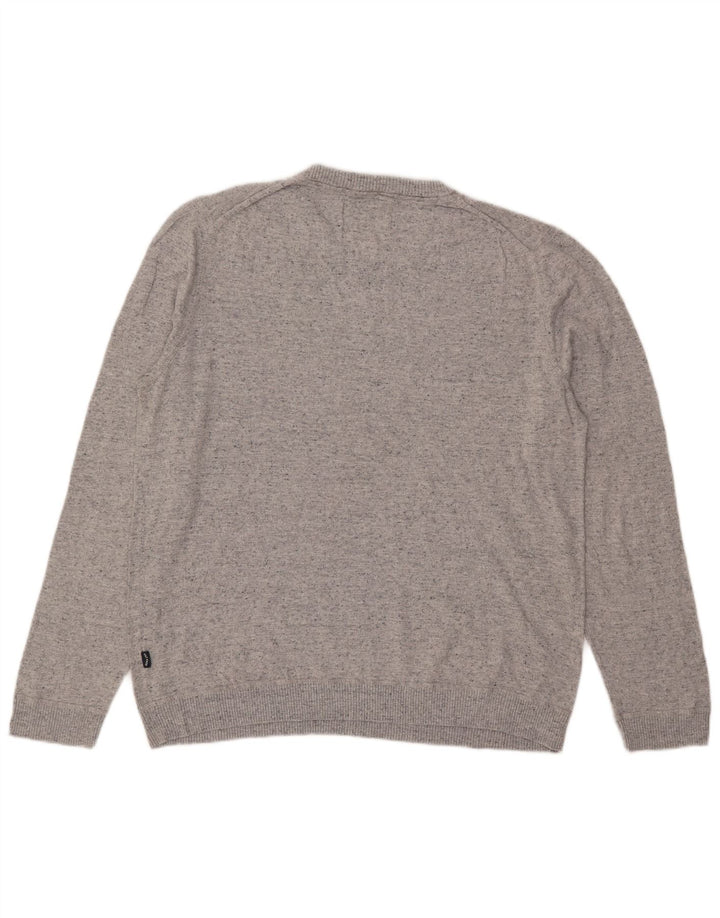 Fat Face Herren-Pullover mit Rundhalsausschnitt, XL, grau gefleckte Baumwolle