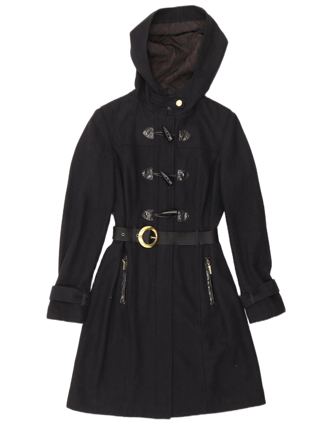 CARACTERE Damen Dufflecoat mit Kapuze UK 10 Small Marineblaue Wolle