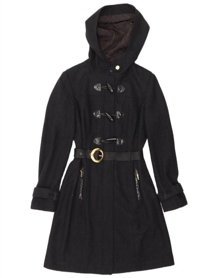 CARACTERE Damen Dufflecoat mit Kapuze UK 10 Small Marineblaue Wolle