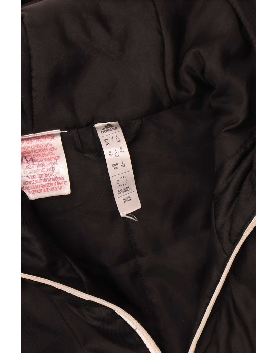 Adidas Jungen wattierter Mantel mit Kapuze, 13–14 Jahre, schwarzes Polyester
