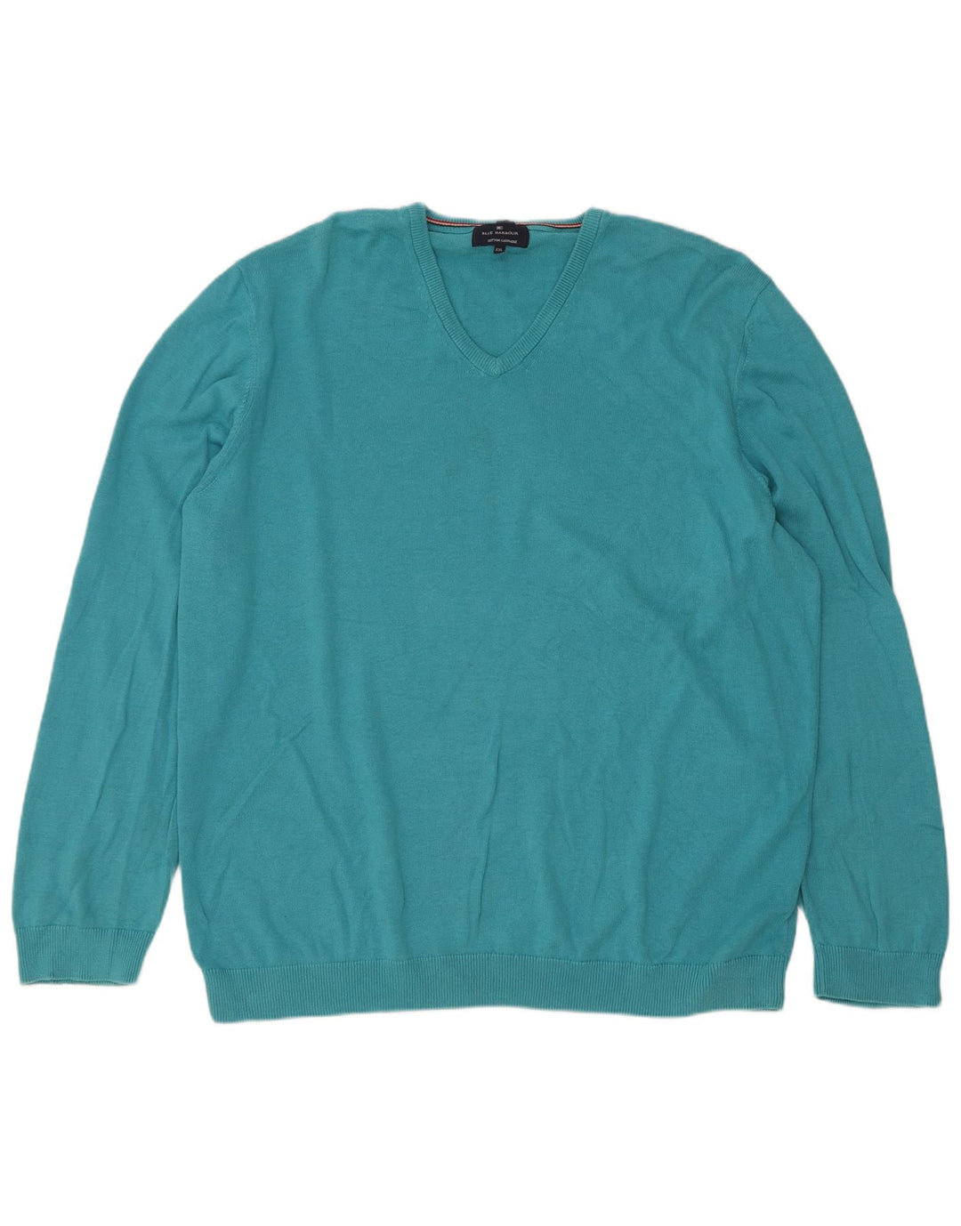 Marks & Spencer Herren-Pullover mit V-Ausschnitt, 2XL, türkisfarbene Baumwolle