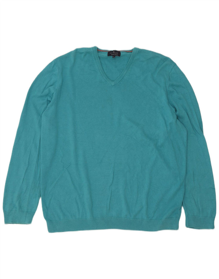 Marks & Spencer Herren-Pullover mit V-Ausschnitt, 2XL, türkisfarbene Baumwolle