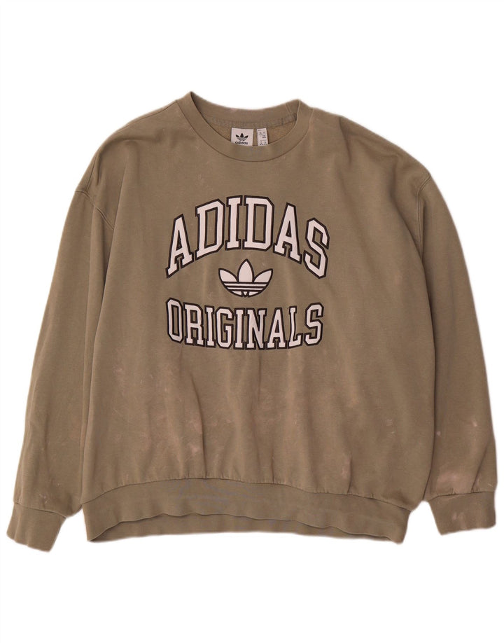 Adidas Damen Graphic Oversized Sweatshirt Pullover UK 12/14 Medium Khaki