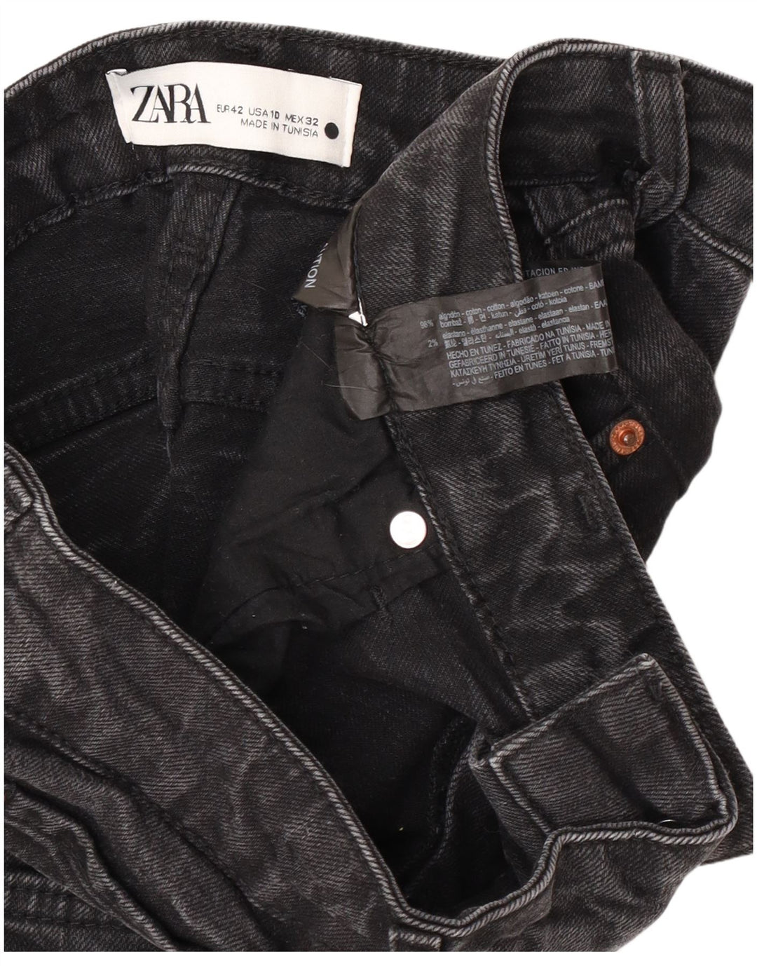 Kurze Jeans für Damen von Zara, EU 42, Größe L, W32, L25, schwarze Baumwolle