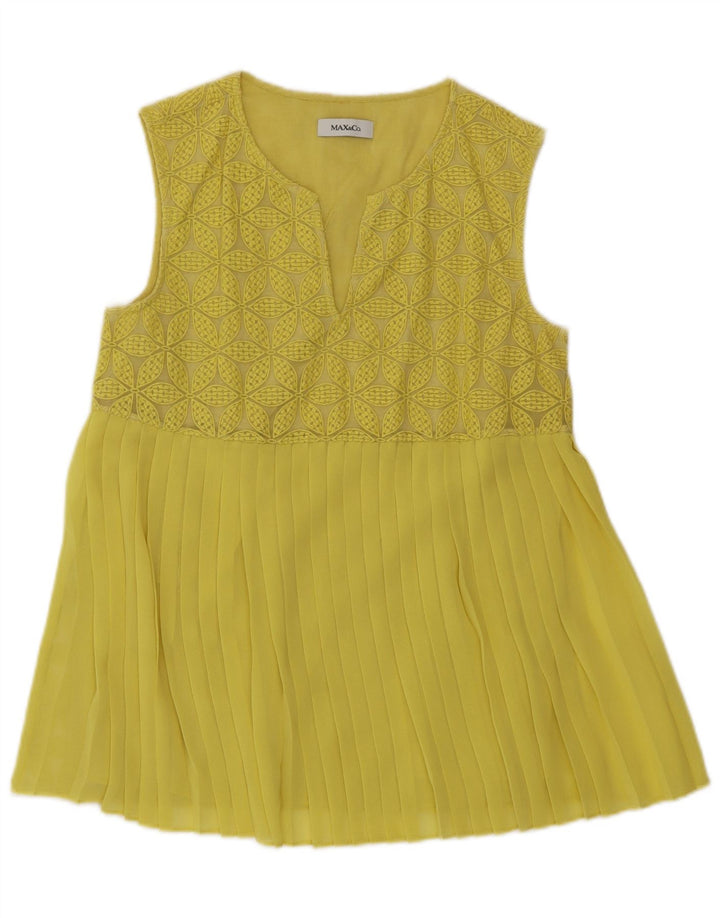 Max & Co. Ärmelloses Damen-Blusenoberteil, Gr. 10, klein, gelb geblümt