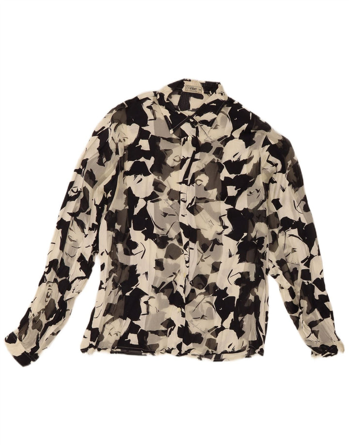 Vintage Damen abstraktes Muster durchsichtige Hemdbluse IT 44 Medium Schwarz