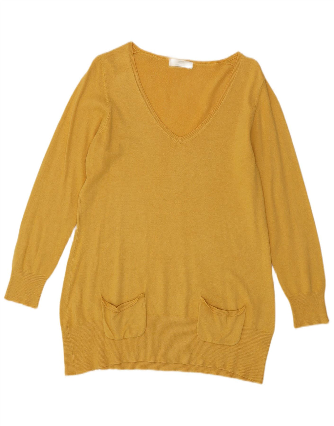 Marks & Spencer Damen-Pullover mit V-Ausschnitt, UK 14, mittelgelbe Viskose