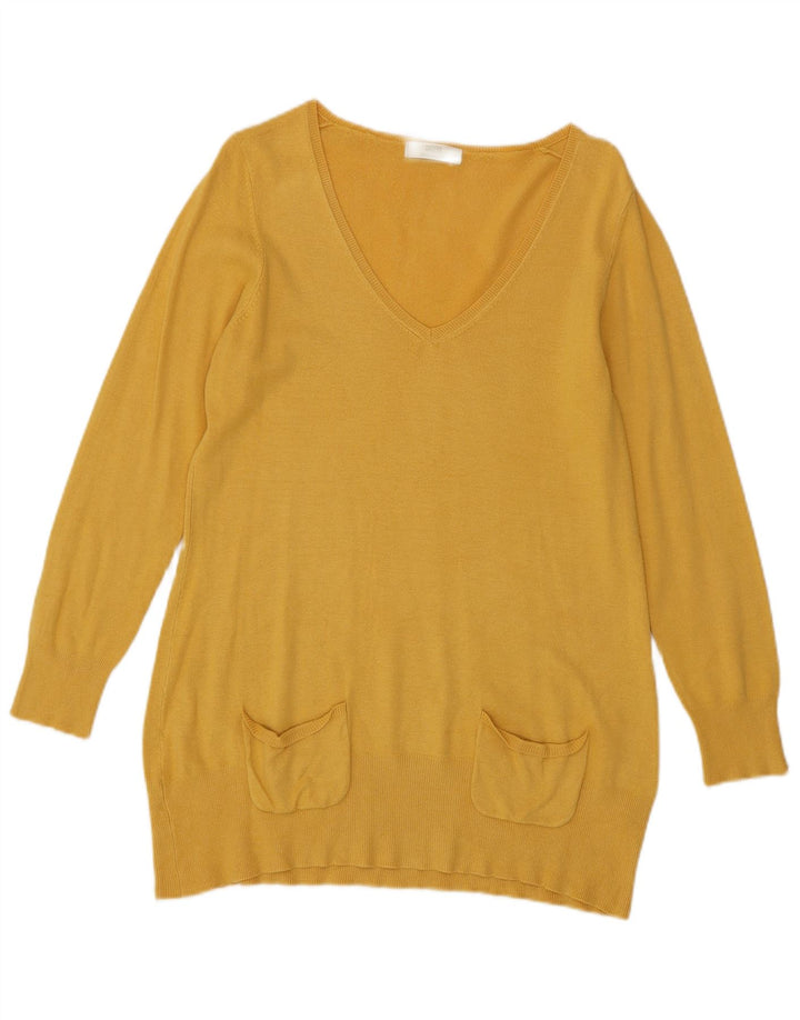 Marks & Spencer Damen-Pullover mit V-Ausschnitt, UK 14, mittelgelbe Viskose