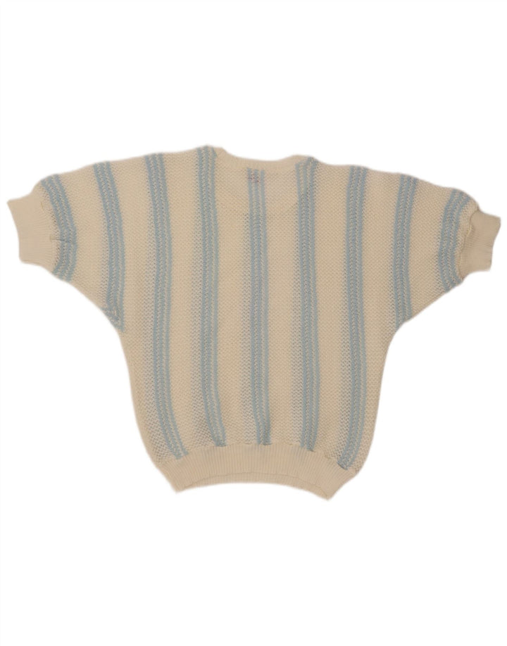 VINTAGE Damen-Pullover mit U-Boot-Ausschnitt, UK 12, Mittelweiß gestreift