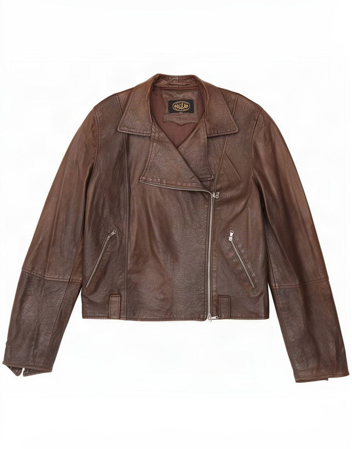 Vintage Damen Biker Lederjacke UK 14 Mittelbraun