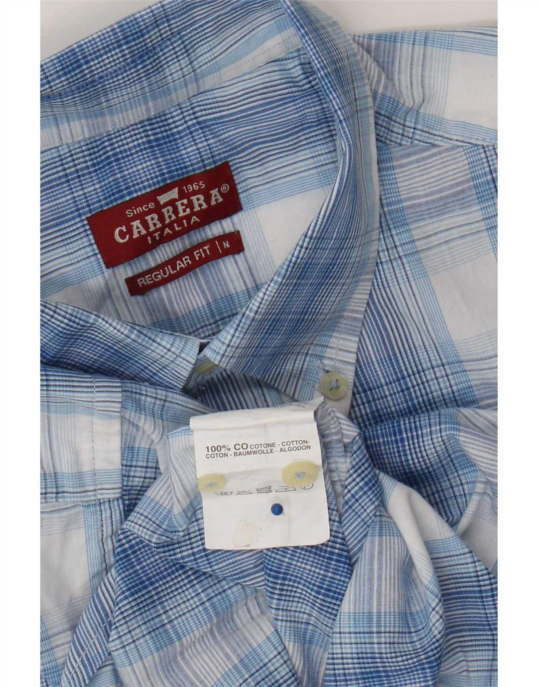 Carrera Herren-Kurzarmhemd aus Baumwolle mit normaler Passform, mittelblau kariert