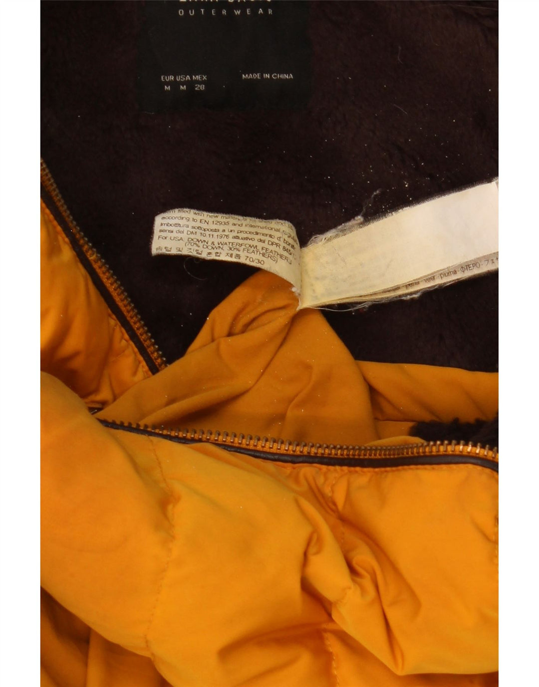 Zara Damen-Kapuzenjacke, wattiert, UK 12, Mittelgelb, Polyester