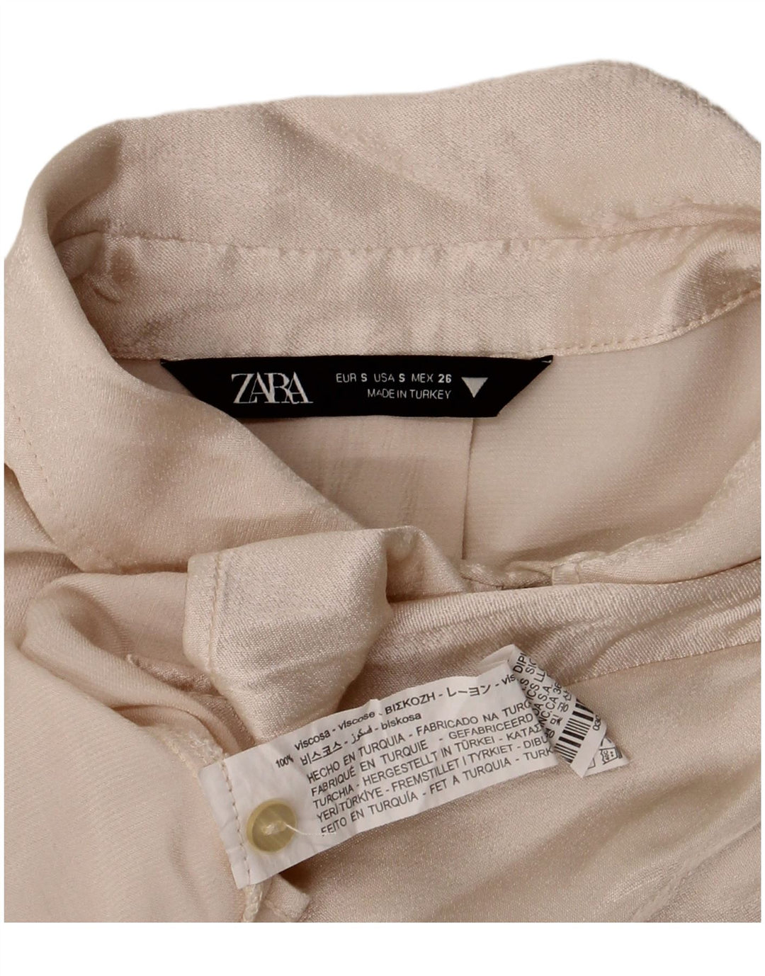 Zara Damen Crop Übergroße Hemdbluse UK 10 Small Beige Viskose