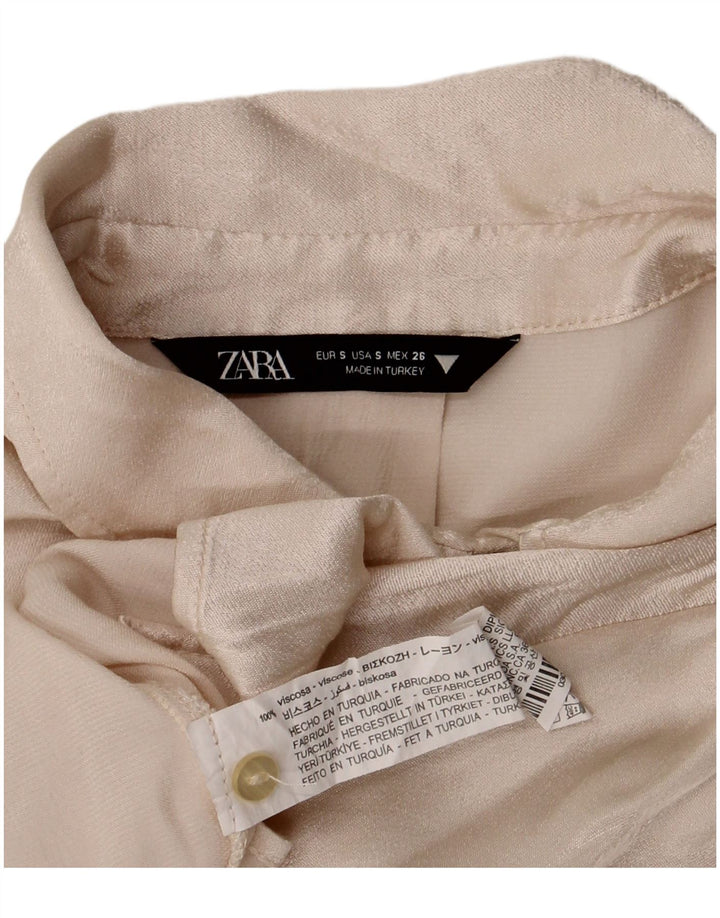 Zara Damen Crop Übergroße Hemdbluse UK 10 Small Beige Viskose