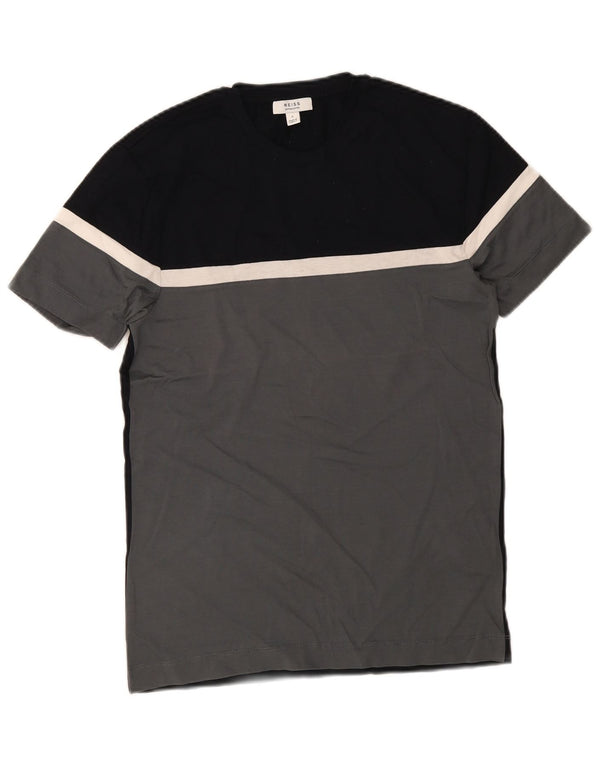 Reiss Herren T-Shirt Top Small Grau Colourblock Baumwolle