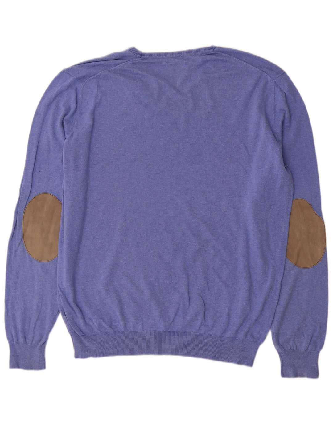 Massimo Dutti Herren-Pullover mit V-Ausschnitt, XL, blaue Baumwolle