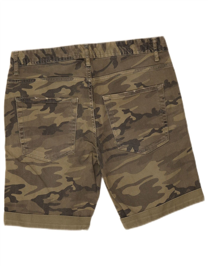 Benetton Damen Freizeitshorts IT 46 Large W32 Khaki Camouflage Baumwolle