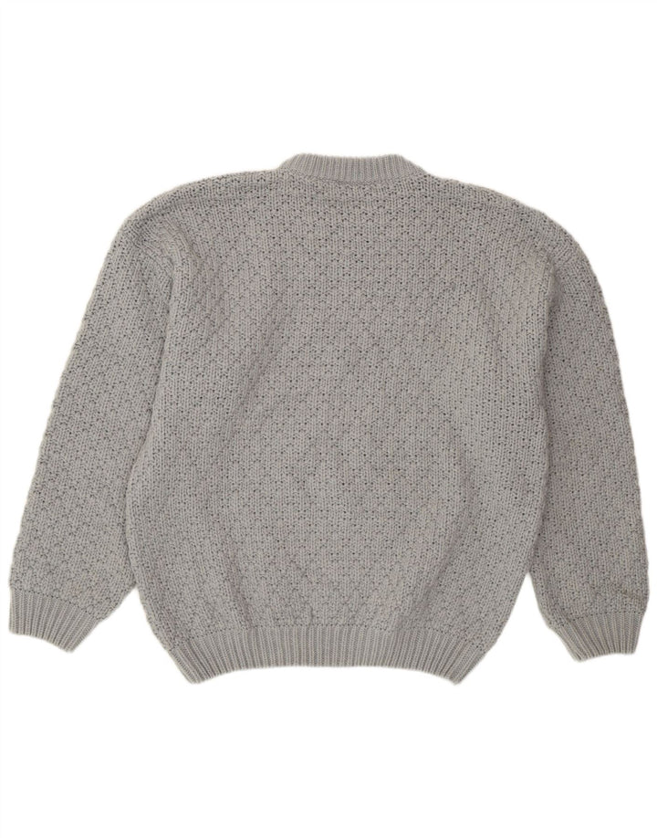 Vintage Herren Pullover mit Rundhalsausschnitt, große graue Wolle