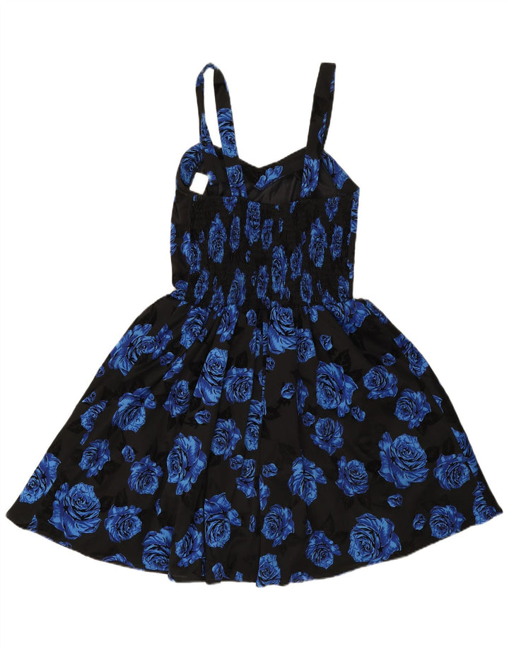 Vintage Damen Ärmelloses Prinzessinnenkleid IT 42 Mittelschwarz geblümt