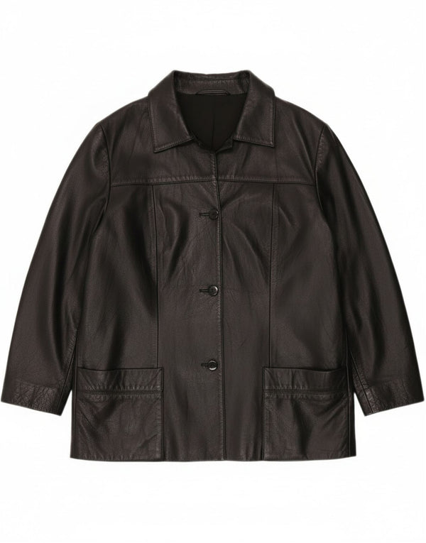 Vintage Damen Lederjacke EU 42 Groß Schwarz