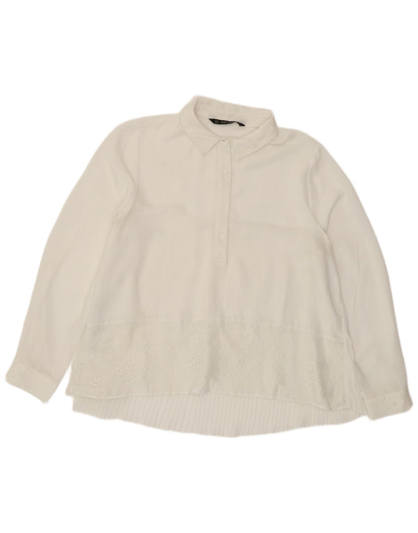 Zara Damen Langarm-Poloshirt UK 18 XL Weiß