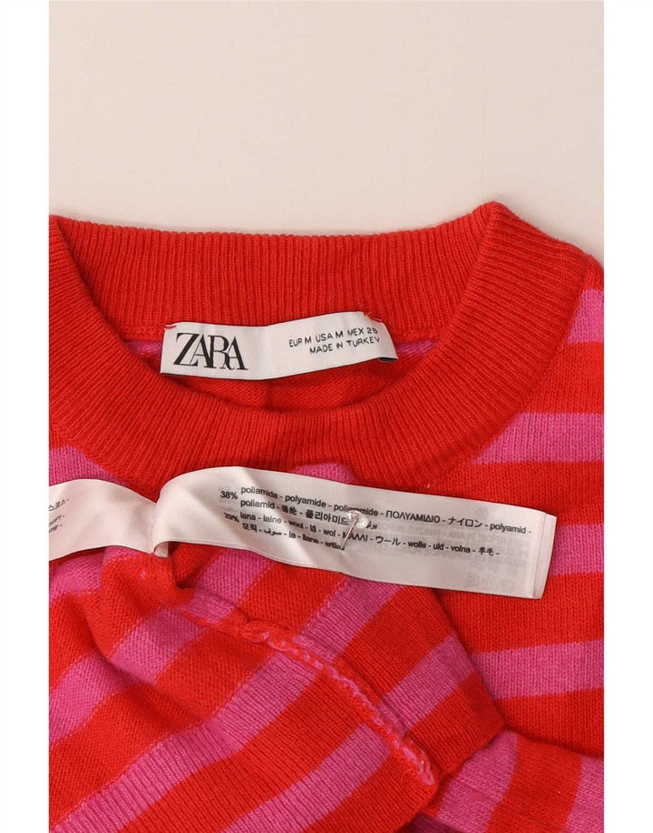 Zara Damen-Pullover mit Rundhalsausschnitt, Gr. 14, mittelrot, gestreift, Polyamid