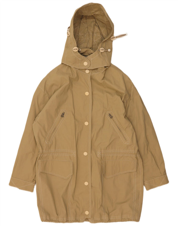 Vintage Damen Parka-Jacke mit Kapuze, übergroß, UK 8, Größe S, Beige, Baumwolle