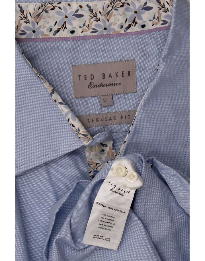 Ted Baker Herren-Hemd mit normaler Passform, Größe 17 XL, blaue Baumwolle