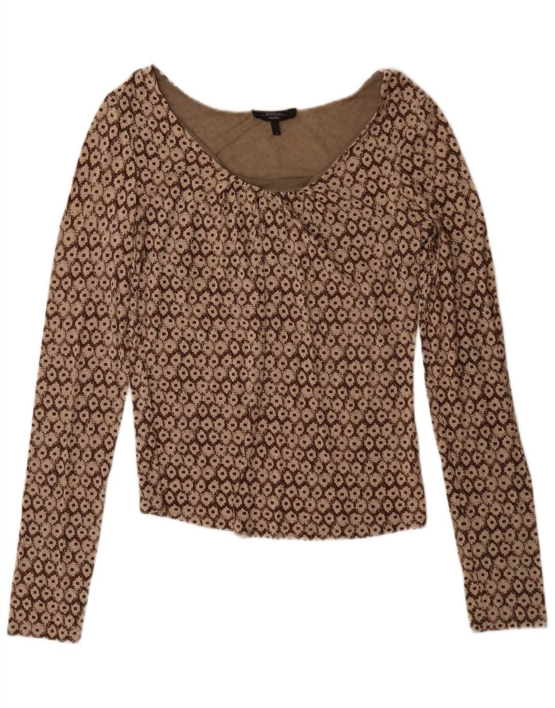 Max Mara Damen-Langarmblusen-Oberteil „Weekend“ UK 14 Large Braun Geometrisch