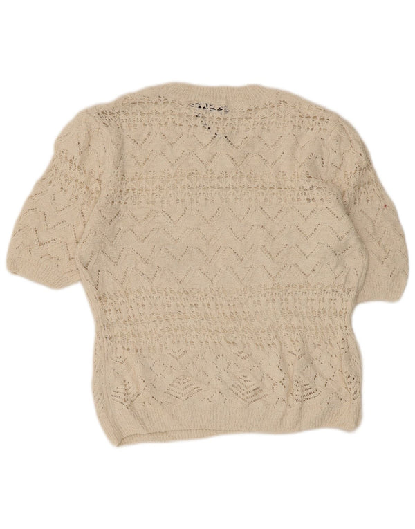 Zara Damen Crop Crochet Bluse Top UK 12 Medium Off White Polyester