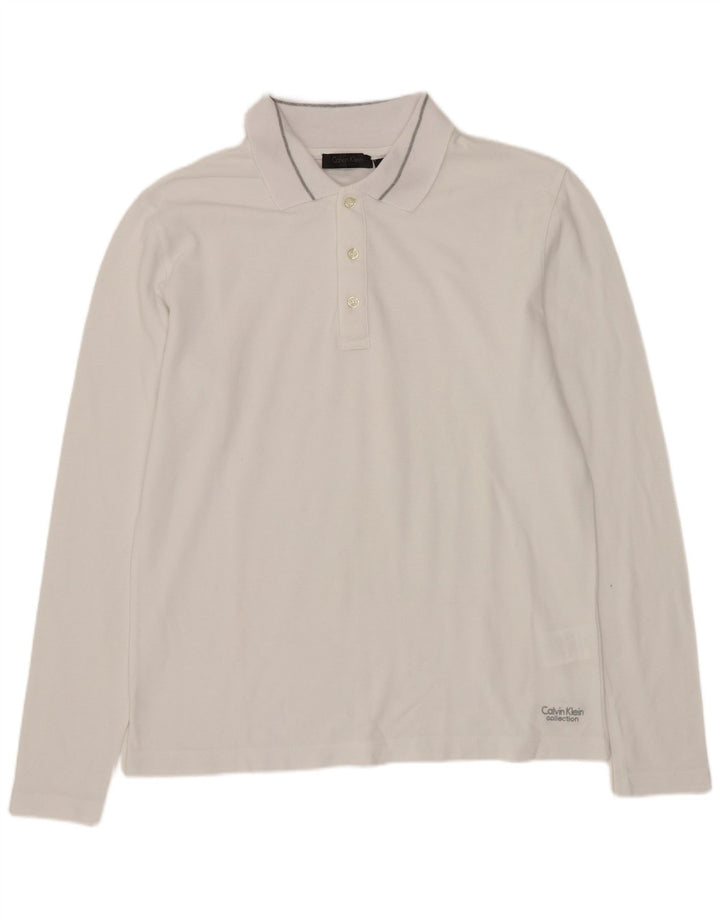 Calvin Klein Herren-Langarm-Poloshirt aus mittelweißer Baumwolle
